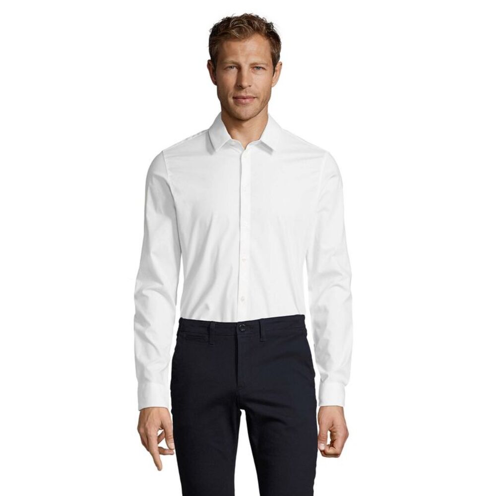 SOLS Mens Blake Stretch Long-Sleeved Shirt / White